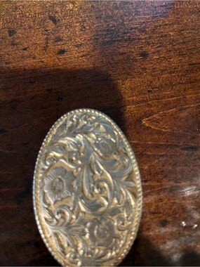 Men's Oval Floral Engraved Belt Buckle - Gold